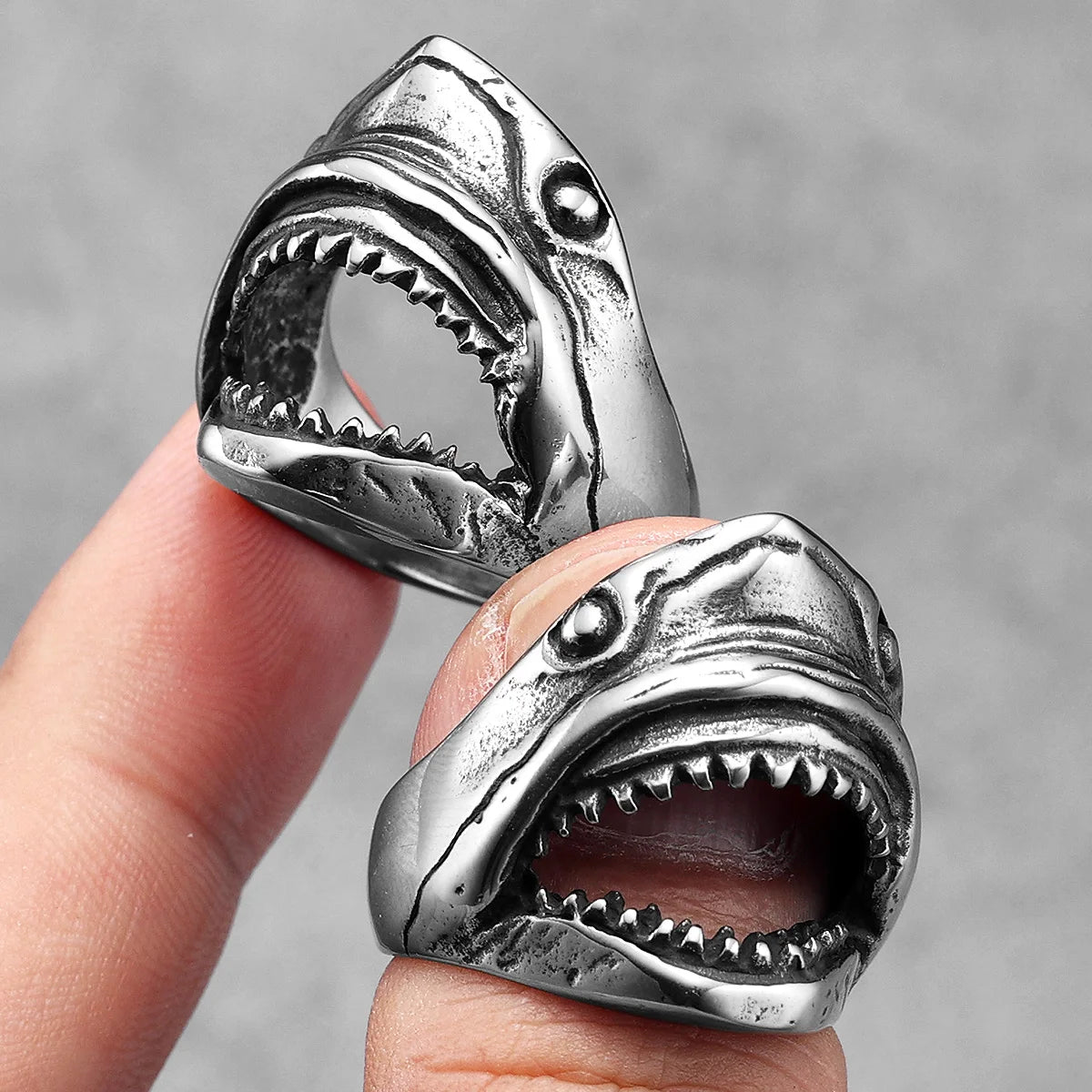 Jaws Great White Shark Ring Mens Movie - Stainless Steel Silver - Unisex