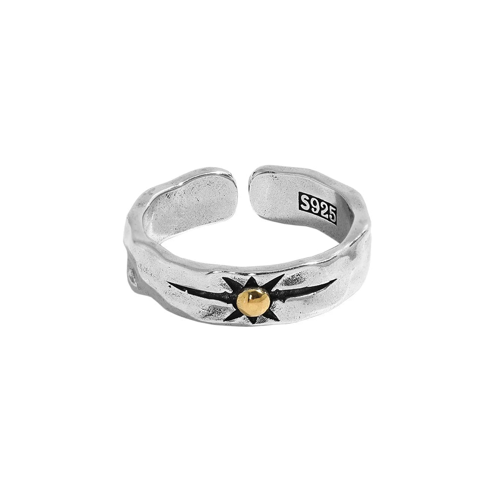 Boho Shooting Star / Gold Sun Ring - Silver - Unisex - Adjustable