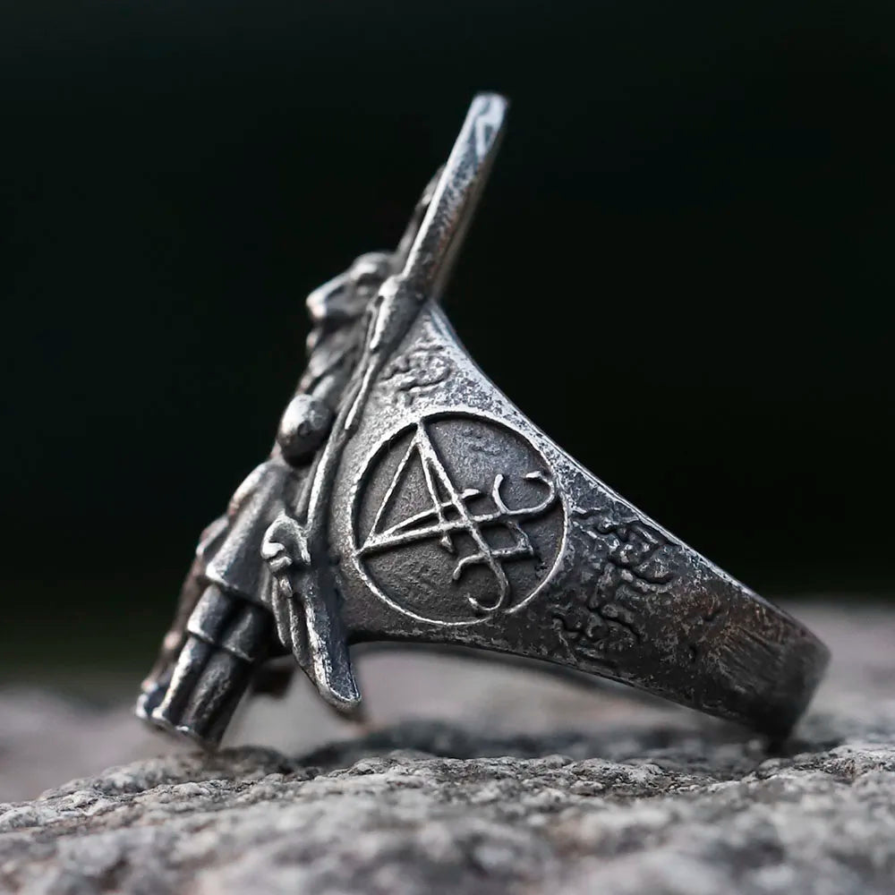 Satanic Throne of Baphomet Ring Mens - Stainless Steel Silver - Unisex