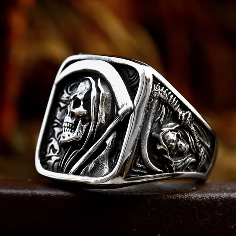 Grim Reaper Mens Ring - Stainless Steel Silver - Unisex