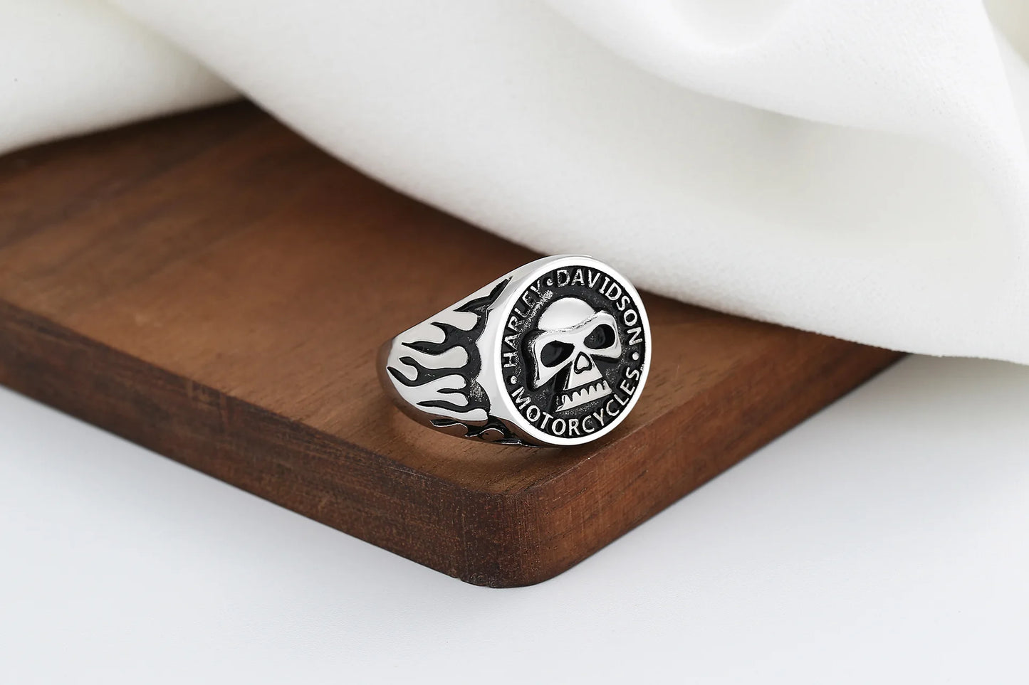 Skull Harley Davidson Ring Mens Biker - Silver - Unisex - Adjustable