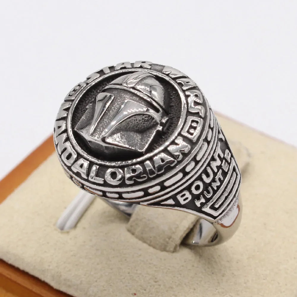 Star Wars Mandalorian Ring Signet Movie Mens - Stainless Steel Silver - Unisex