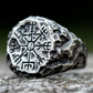 Rugged Norse Viking Compass Ring Mens Vegvisir - Stainless Steel Silver - Unisex