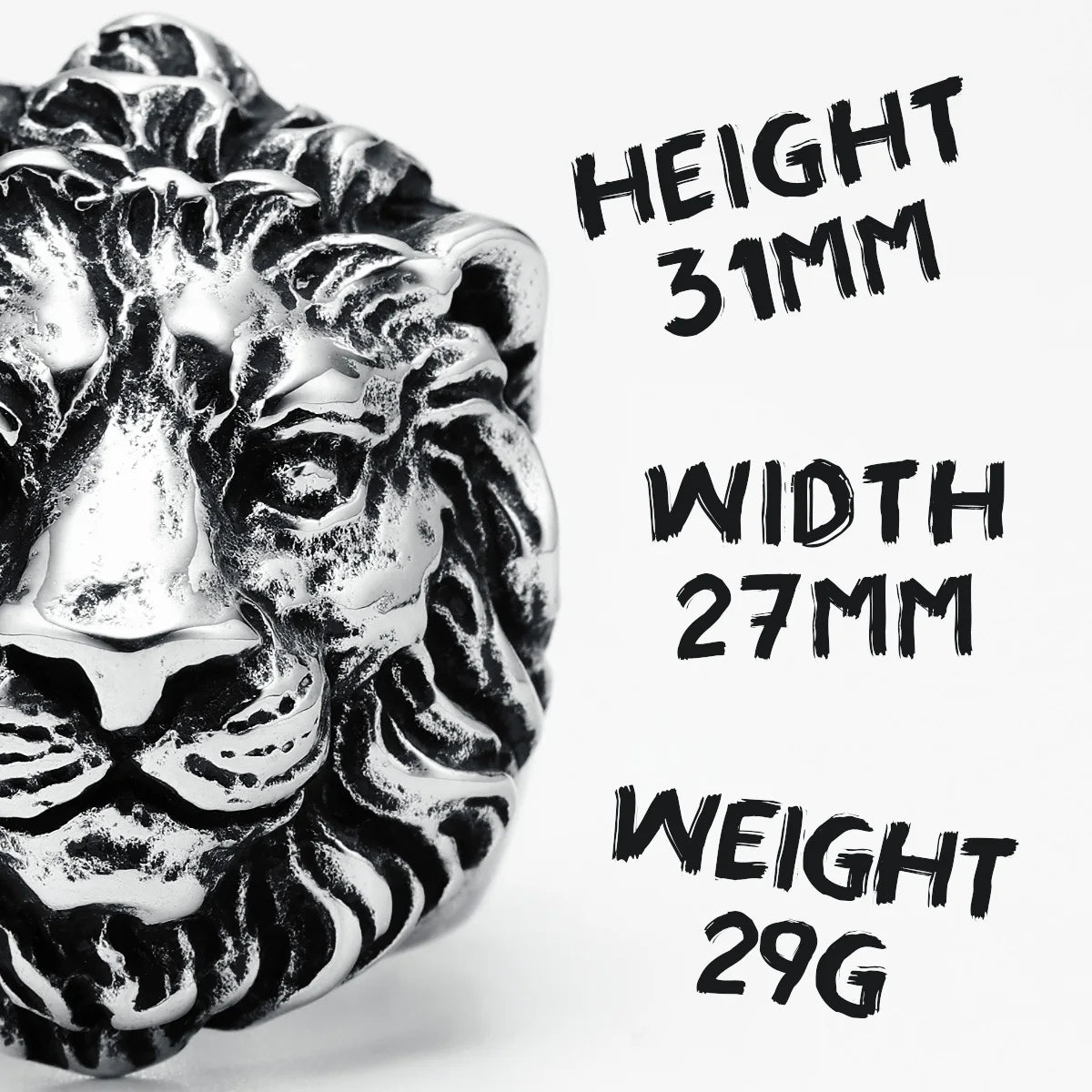 Lion Ring Mens - Stainless Steel Silver - Unisex