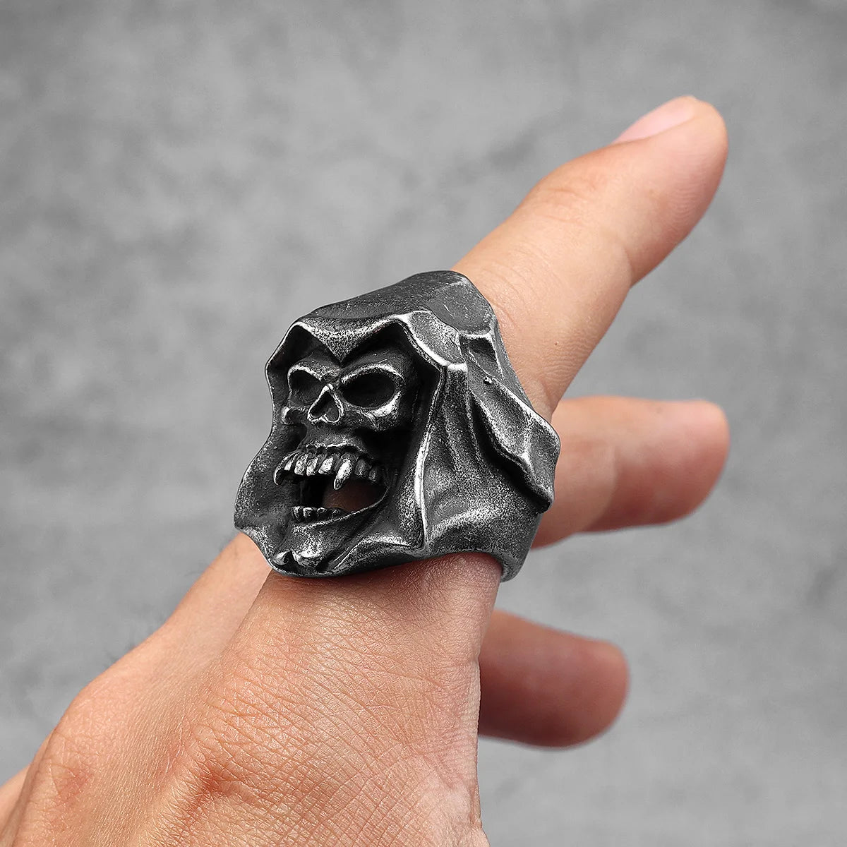 Gothic Grim Reaper Ring Halloween Mens - Stainless Steel Silver - Unisex