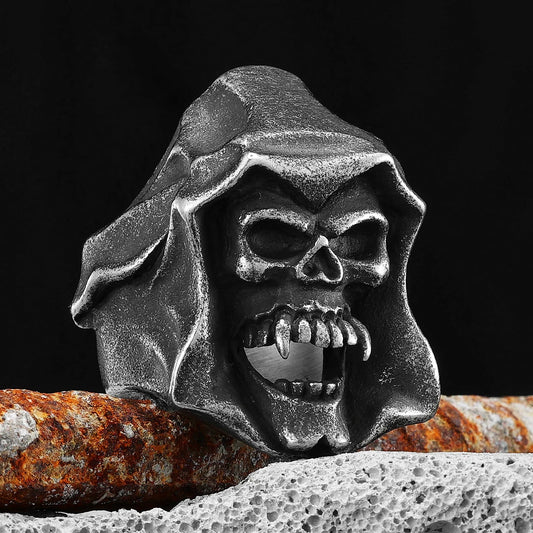 Gothic Grim Reaper Ring Halloween Mens - Stainless Steel Silver - Unisex