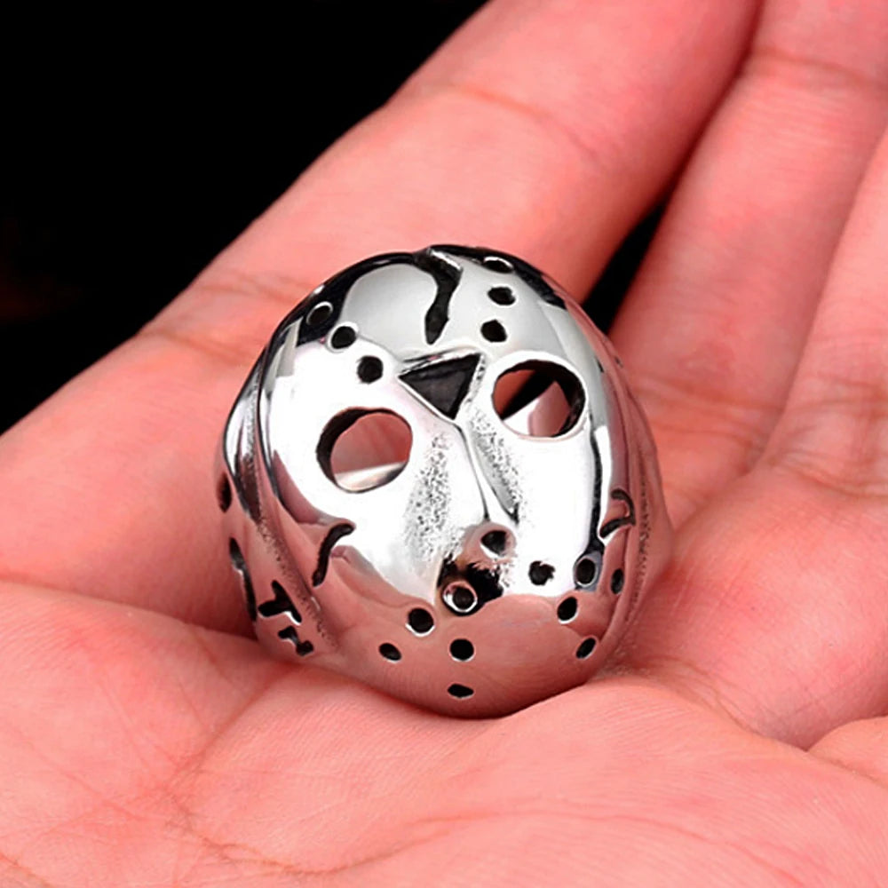 Jason Mask Friday the 13th Mens Horror Halloween Ring - Stainless Steel Silver - Unisex