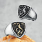 Dragon Ring Signet Mens - Stainless Steel Silver & Gold - Unisex