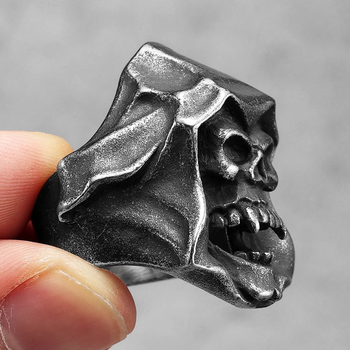 Gothic Grim Reaper Ring Halloween Mens - Stainless Steel Silver - Unisex