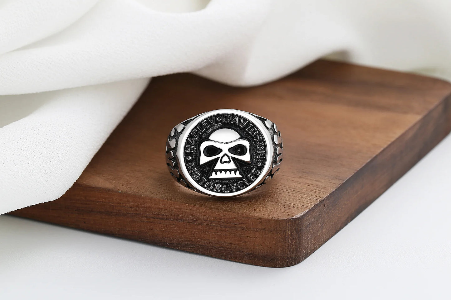 Skull Harley Davidson Ring Mens Biker - Silver - Unisex - Adjustable