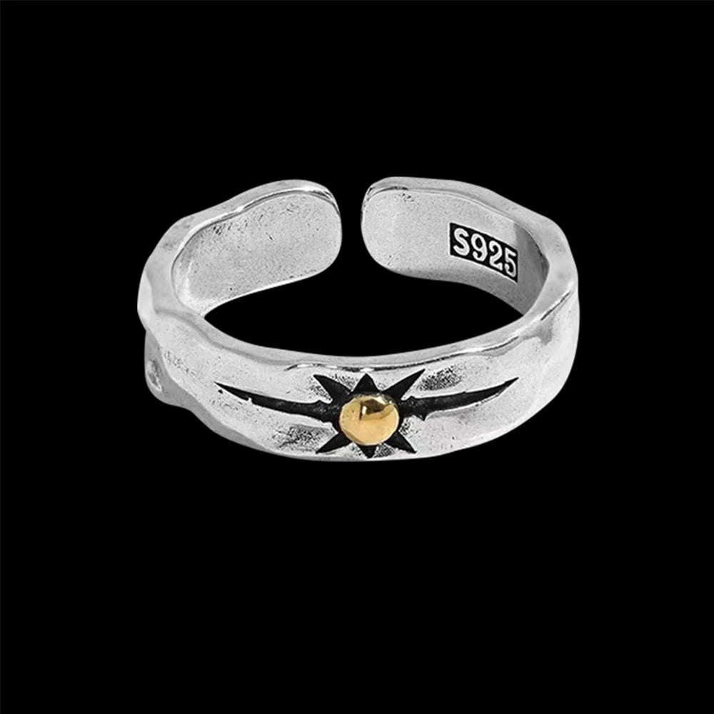 Boho Shooting Star / Gold Sun Ring - Silver - Unisex - Adjustable