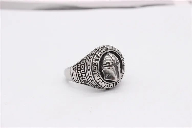 Star Wars Mandalorian Ring Signet Movie Mens - Stainless Steel Silver - Unisex