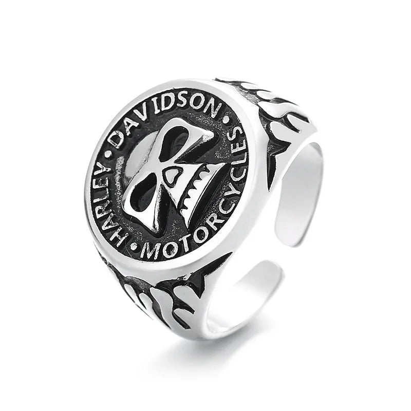 Skull Harley Davidson Ring Mens Biker - Silver - Unisex - Adjustable