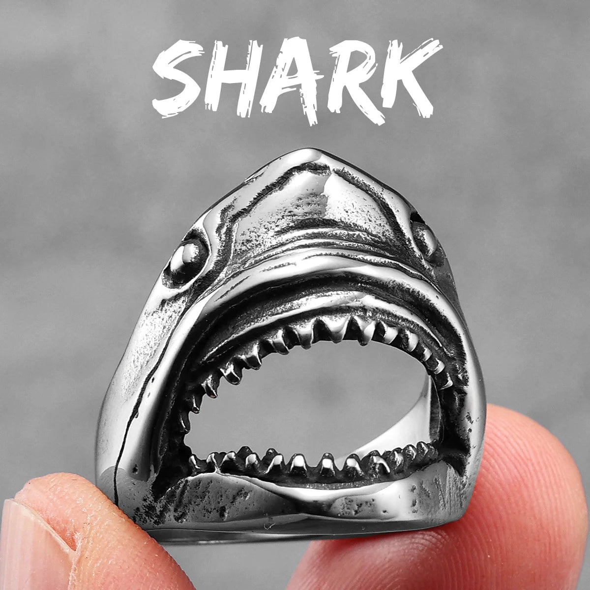 Jaws Great White Shark Ring Mens Movie - Stainless Steel Silver - Unisex