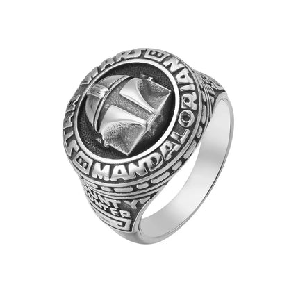Star Wars Mandalorian Ring Signet Movie Mens - Stainless Steel Silver - Unisex