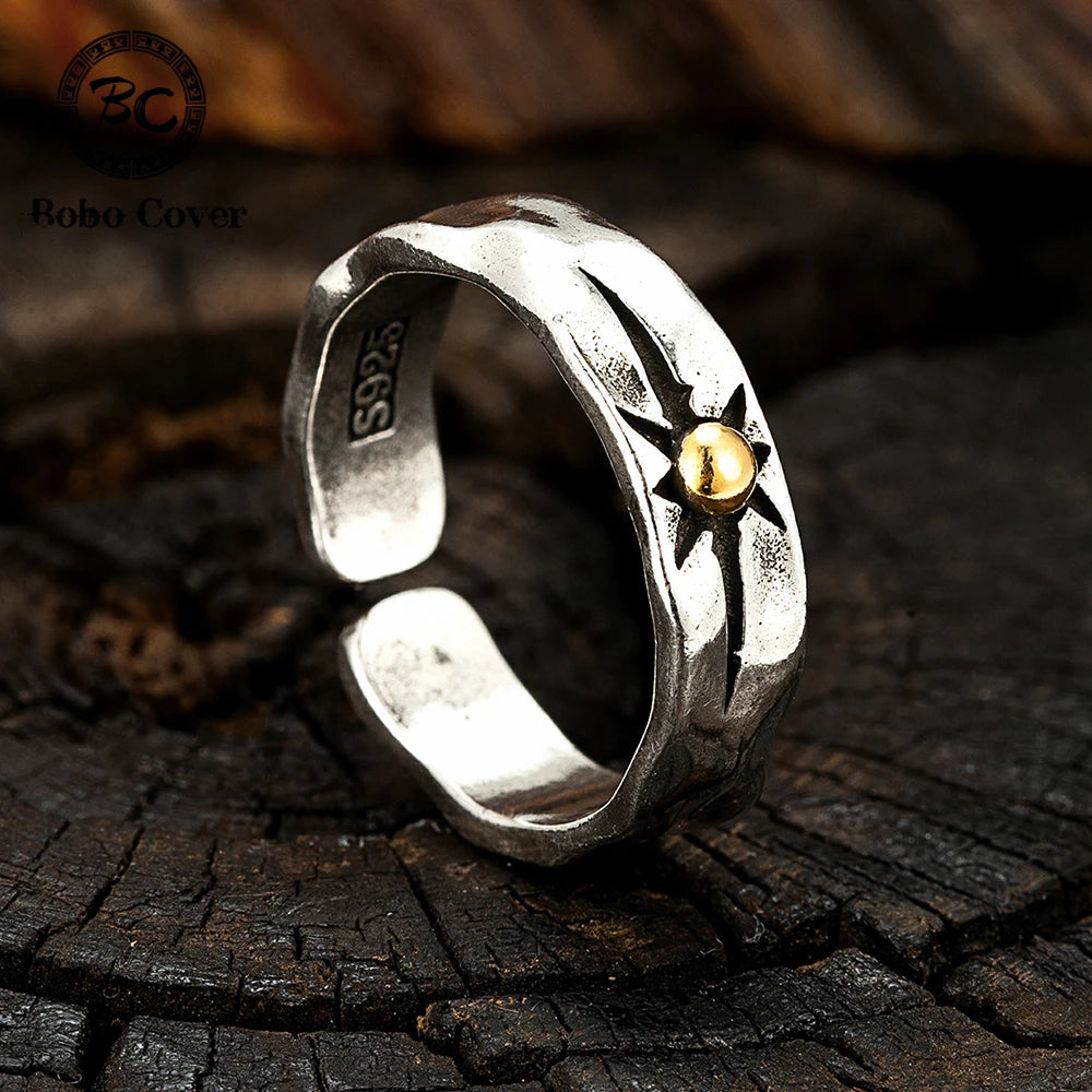 Boho Shooting Star / Gold Sun Ring - Silver - Unisex - Adjustable