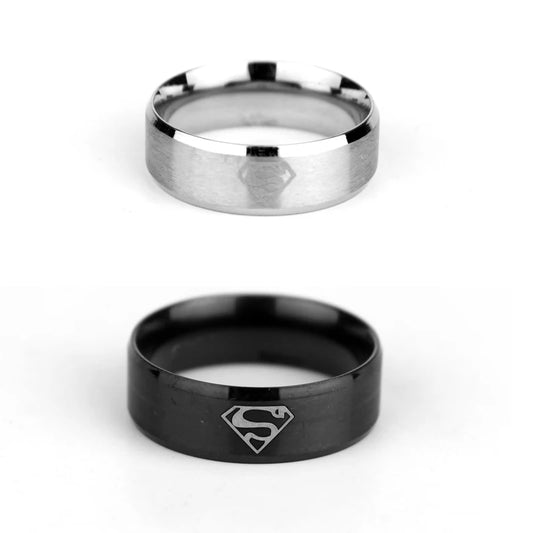 Superman Logo #2 Superhero Mens Marvel Ring - Stainless Steel Silver & Black - Unisex