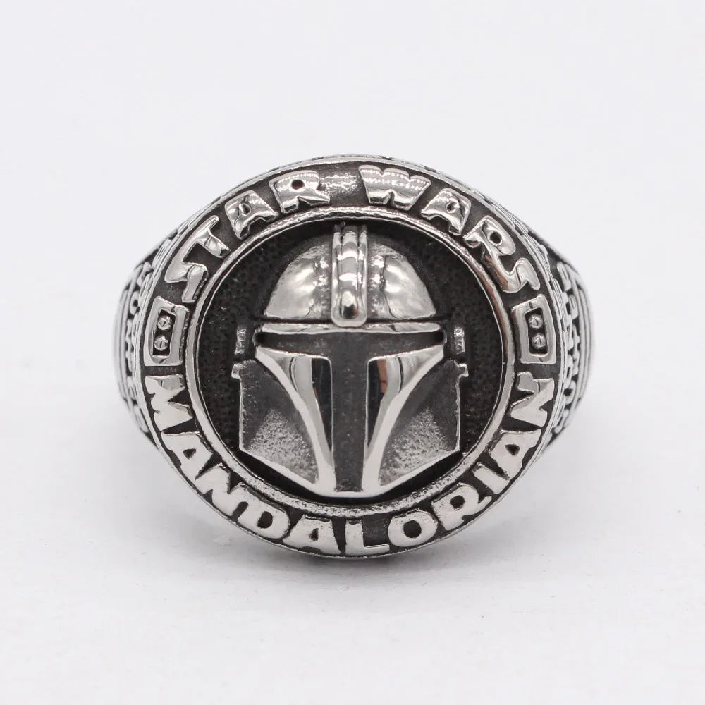 Star Wars Mandalorian Ring Signet Movie Mens - Stainless Steel Silver - Unisex
