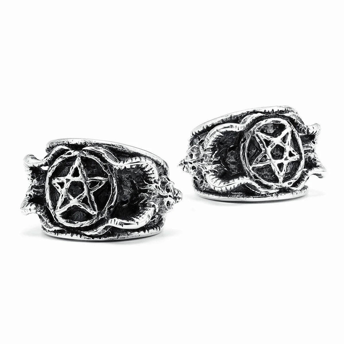 Satanic Devil Pentagram Ring Gothic Mens - Stainless Steel Silver - Unisex