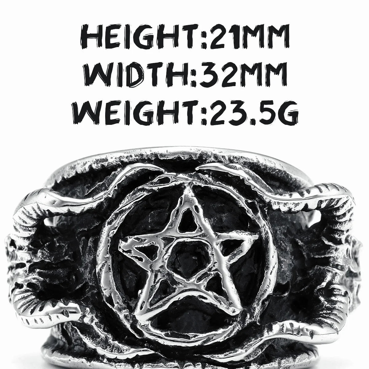 Satanic Devil Pentagram Ring Gothic Mens - Stainless Steel Silver - Unisex