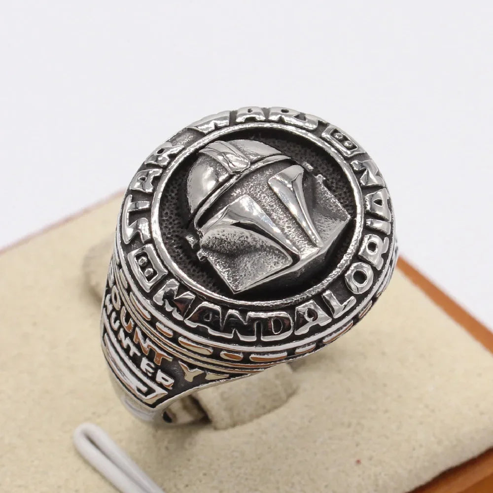 Star Wars Mandalorian Ring Signet Movie Mens - Stainless Steel Silver - Unisex