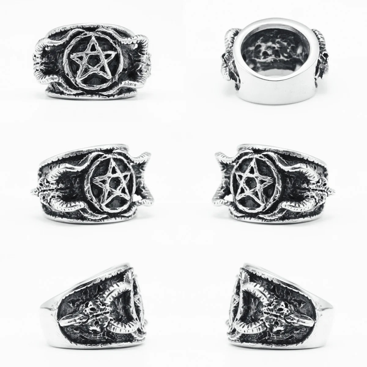 Satanic Devil Pentagram Ring Gothic Mens - Stainless Steel Silver - Unisex