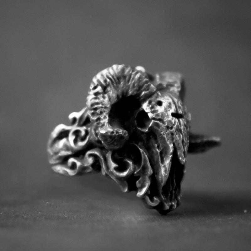 Skull Baphomet Goat Satanic Ring Mens Pentagram - Silver - Unisex - That Rock Aesthetic