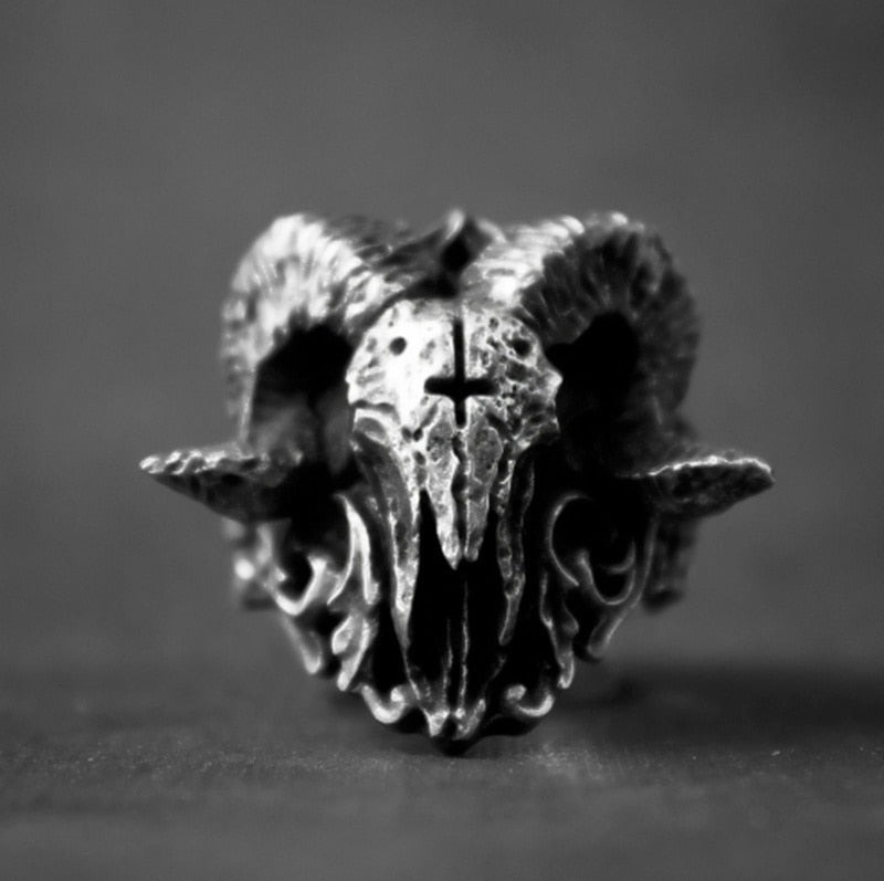 Skull Baphomet Goat Satanic Ring Mens Pentagram - Silver - Unisex - That Rock Aesthetic