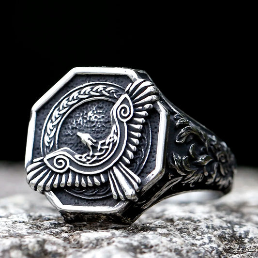 Norse Eagle Viking Ring Mens - Stainless Steel Silver - Unisex