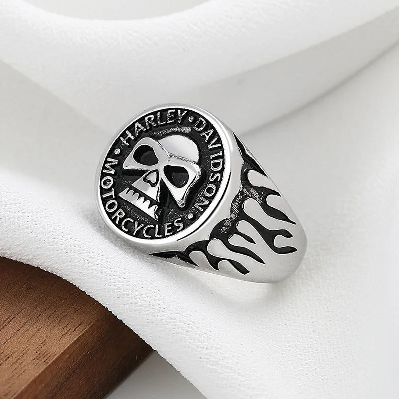 Skull Harley Davidson Ring Mens Biker - Silver - Unisex - Adjustable