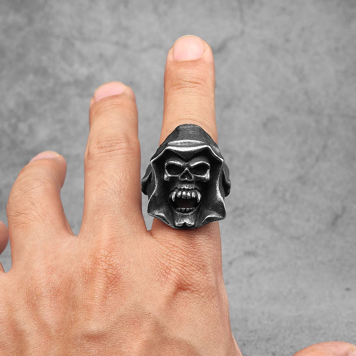Gothic Grim Reaper Ring Halloween Mens - Stainless Steel Silver - Unisex