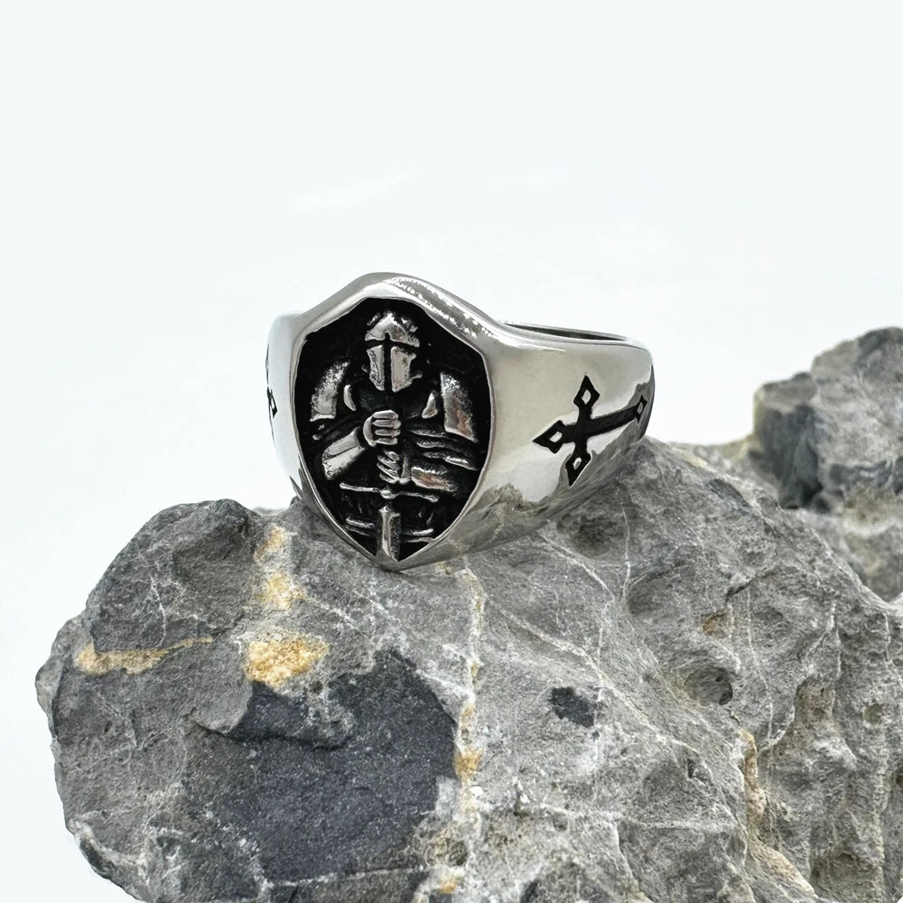 Knight Ring Medieval Sword Mens - Stainless Steel Silver & Gold - Unisex
