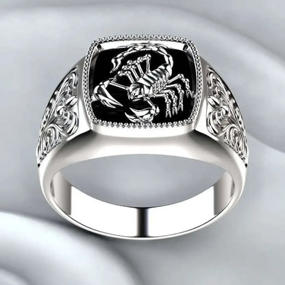 Scorpion Black Onyx Mens Signet Ring - Silver - Unisex - That Rock Aesthetic
