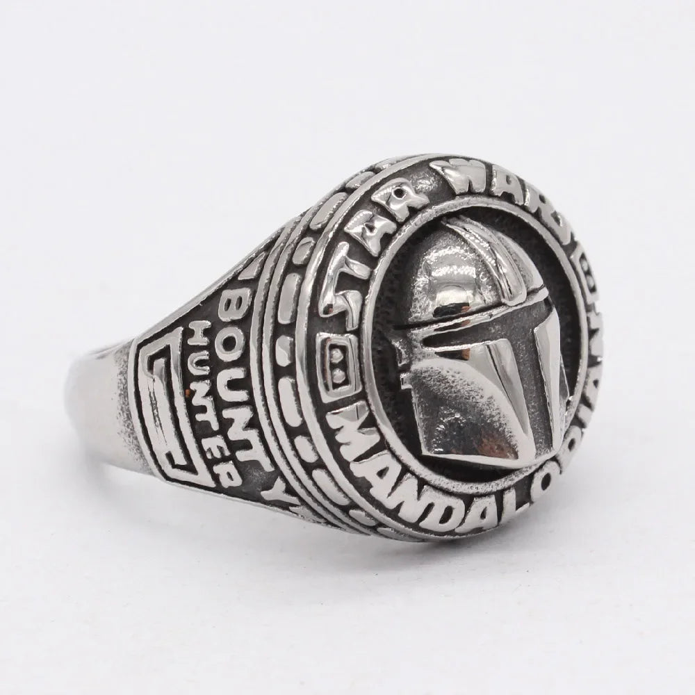 Star Wars Mandalorian Ring Signet Movie Mens - Stainless Steel Silver - Unisex