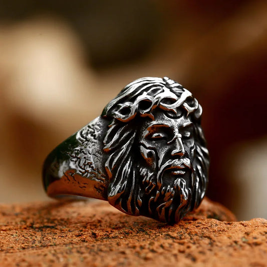 Crown of Thorns Jesus Ring Mens Christian - Stainless Steel Silver - Unisex