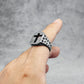 Vintage Spotted Cutout Christian Cross Ring Mens - Stainless Steel Silver - Unisex