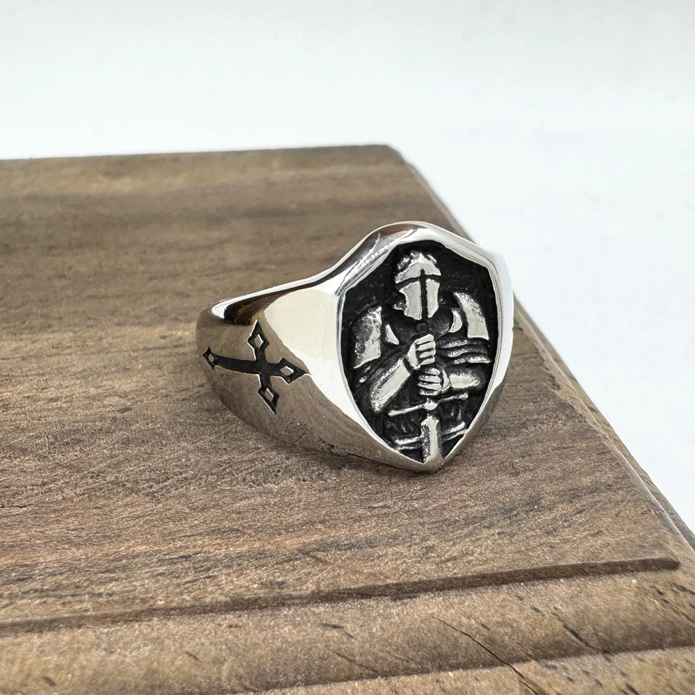 Knight Ring Medieval Sword Mens - Stainless Steel Silver & Gold - Unisex