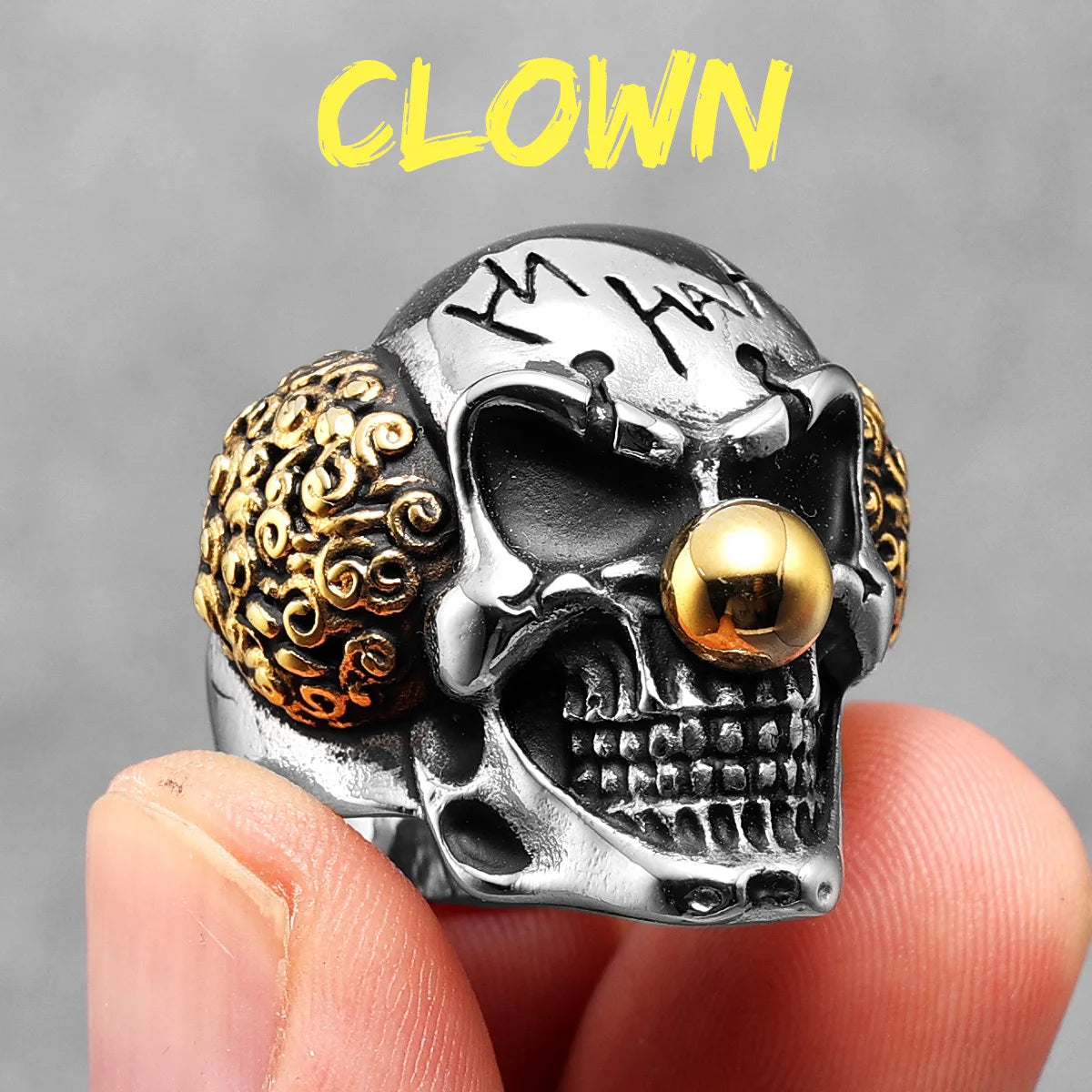 Clown Joker Ring Mens - Stainless Steel Silver & Gold - Unisex