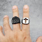 Vintage Spotted Cutout Christian Cross Ring Mens - Stainless Steel Silver - Unisex