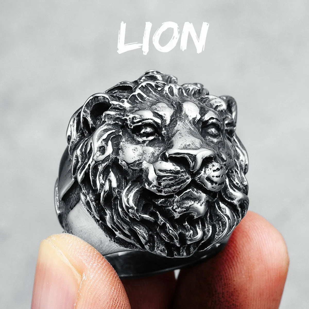 Lion Ring Mens - Stainless Steel Silver - Unisex