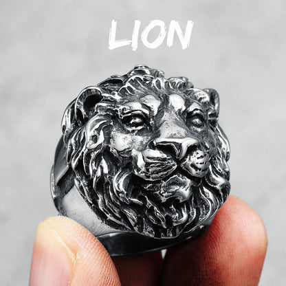 Lion Ring Mens - Stainless Steel Silver - Unisex