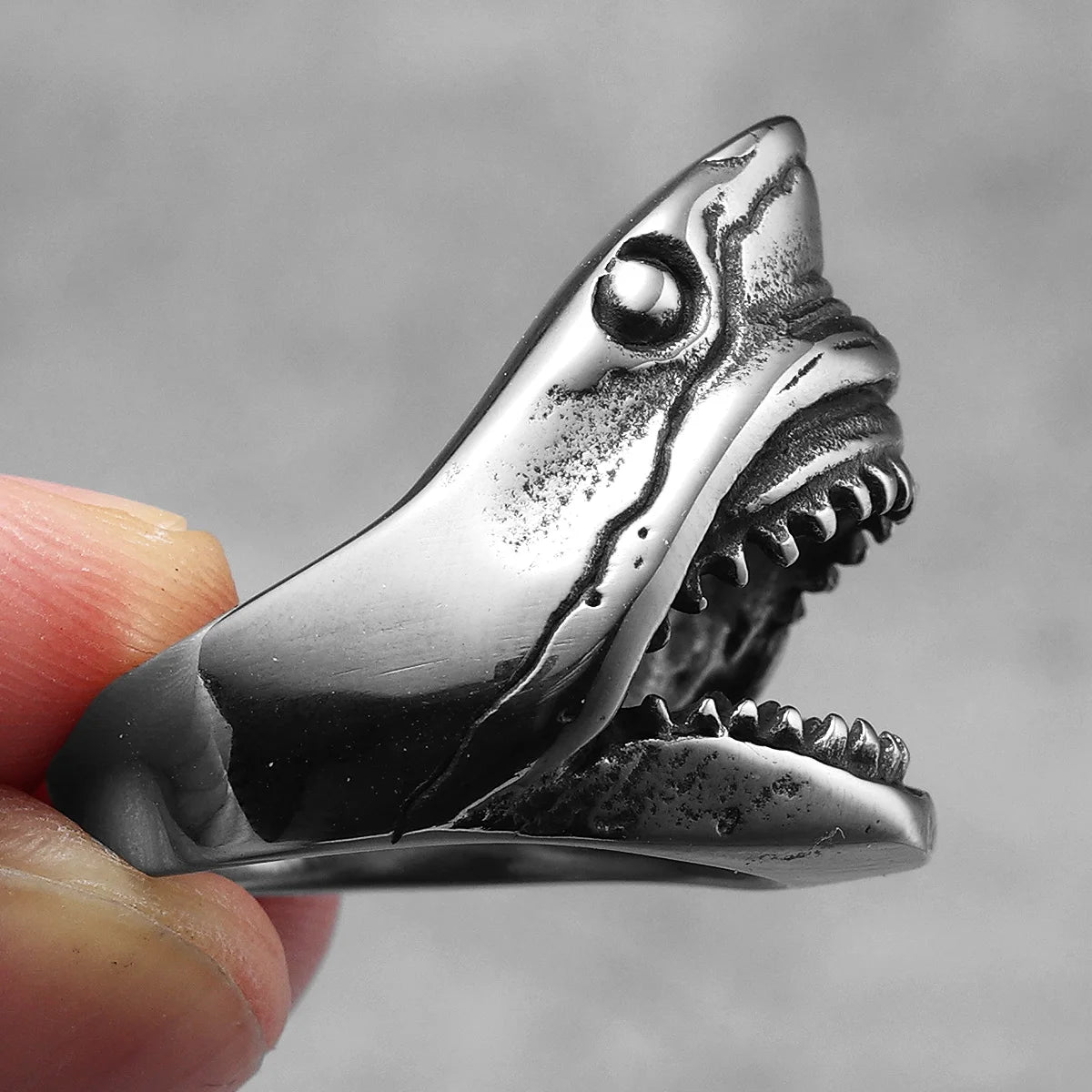 Jaws Great White Shark Ring Mens Movie - Stainless Steel Silver - Unisex
