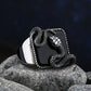 Black Onyx Mens Snake Ring - Stainless Steel Silver - Unisex