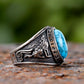 Turquoise Wolf Hawk Viking Rune Mens Ring - Stainless Steel Silver - Unisex