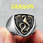Dragon Ring Signet Mens - Stainless Steel Silver & Gold - Unisex