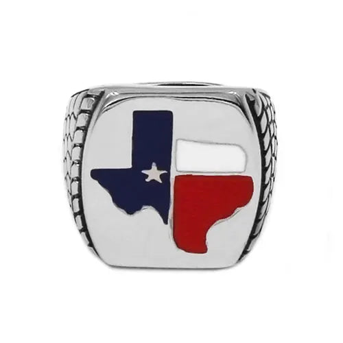 Flag of Texas Mens Signet Ring USA - Stainless Steel Silver - Unisex