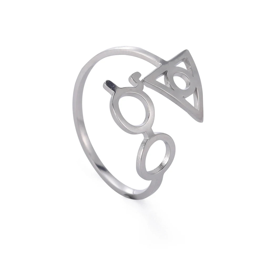 Harry Potter Ring Deathly Hallows / Glasses - Stainless Silver & Gold - Unisex - Adjustable