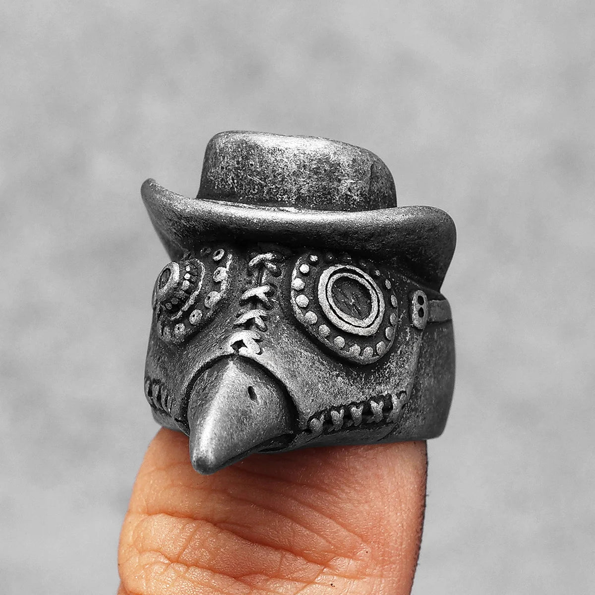 Plague Doctor Steampunk Ring Mens - Stainless Steel Silver - Unisex