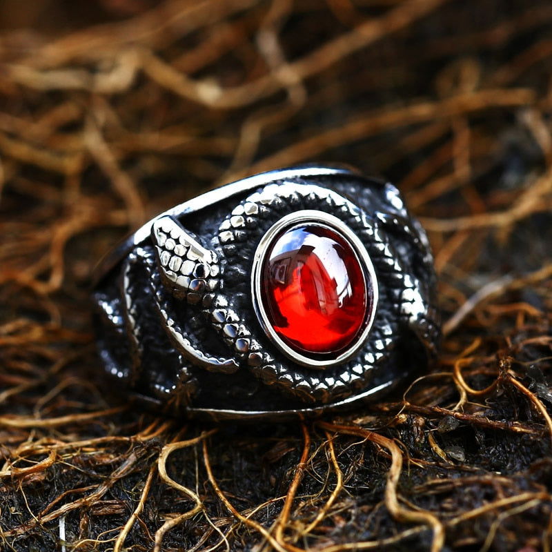 Shamanic Gemstone Mens Snake Ring Collection - Stainless Steel Silver - Unisex - That Rock Aesthetic