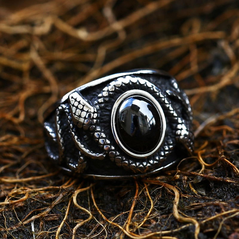 Shamanic Gemstone Mens Snake Ring Collection - Stainless Steel Silver - Unisex - That Rock Aesthetic